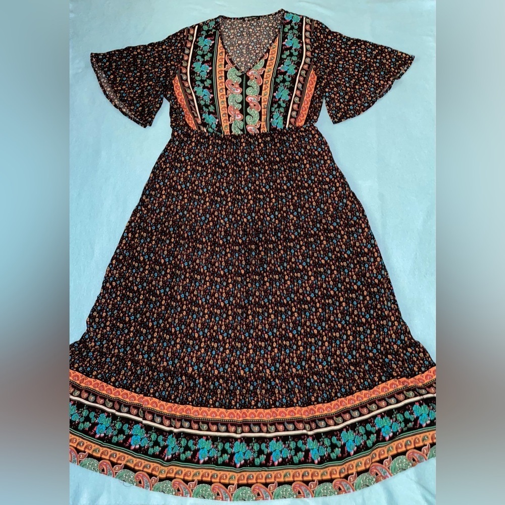 PRETTYGARDEN floral ditzy maxi dress short flutter sleeves v-neck NEW size XL - Picture 2 of 9